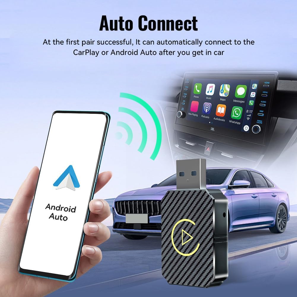 2 in 1 Wireless Carplay Androids Adattatore per auto USB Dongle Plug & Play Smart AI Box BT WiFi per auto cablate CarPlay/Andriod Auto, Plug & Play facile