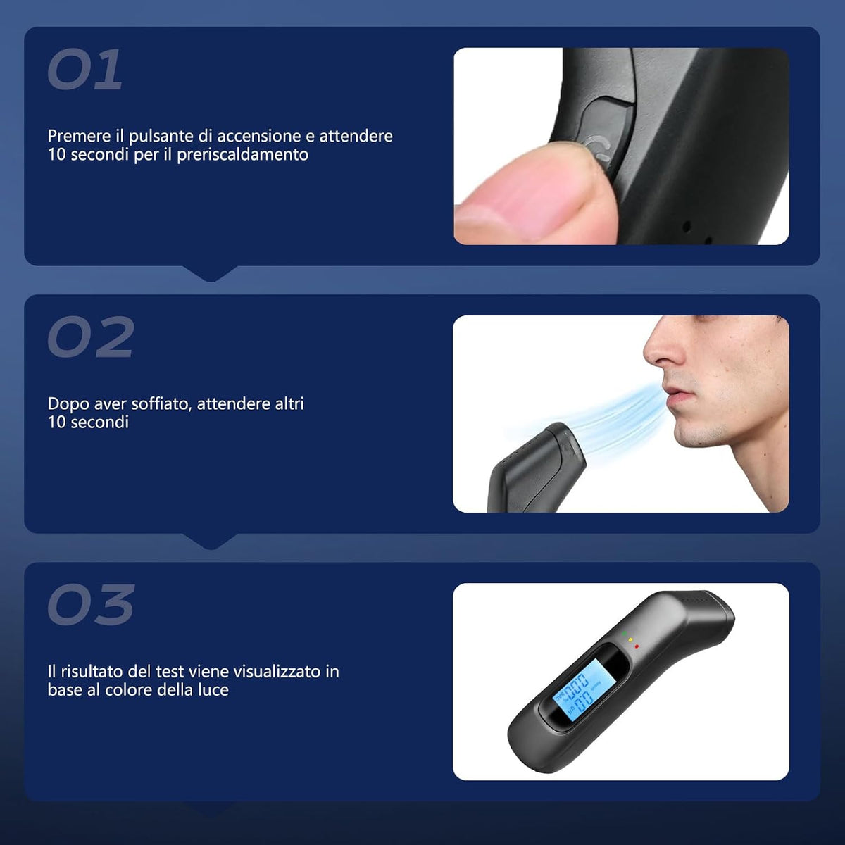 Etilometro Portatile Professionale Alta precisione | Alcol Test Digitale di Precisione con Display LCD & Allarme 3 Colori | Test Alcolemico Istantaneo per Controlli Stradali (0.00–1.9 g/l)