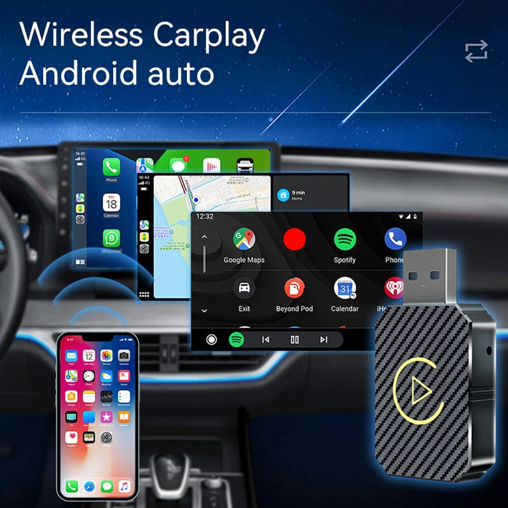 2 in 1 Wireless Carplay Androids Adattatore per auto USB Dongle Plug & Play Smart AI Box BT WiFi per auto cablate CarPlay/Andriod Auto, Plug & Play facile