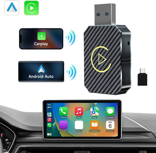 2 in 1 Wireless Carplay Androids Adattatore per auto USB Dongle Plug & Play Smart AI Box BT WiFi per auto cablate CarPlay/Andriod Auto, Plug & Play facile