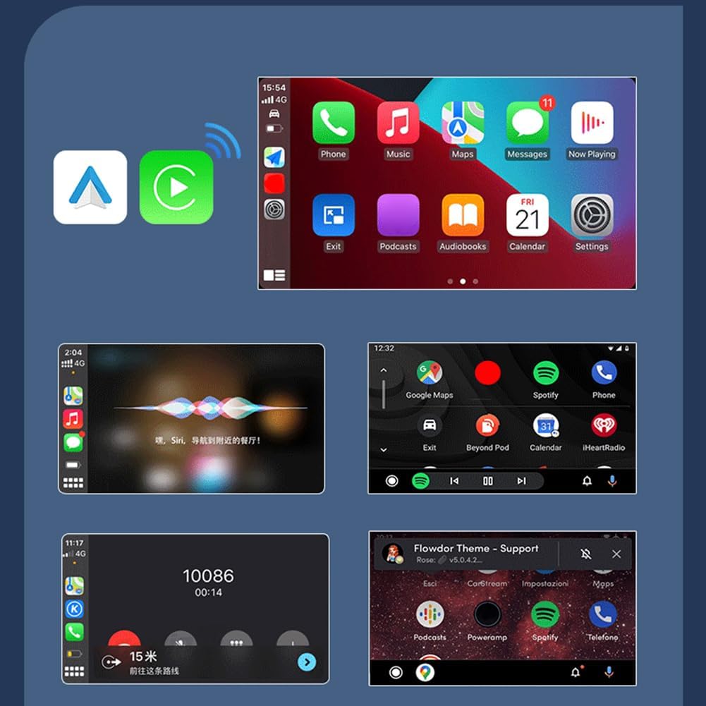 2 in 1 Wireless Carplay Androids Adattatore per auto USB Dongle Plug & Play Smart AI Box BT WiFi per auto cablate CarPlay/Andriod Auto, Plug & Play facile