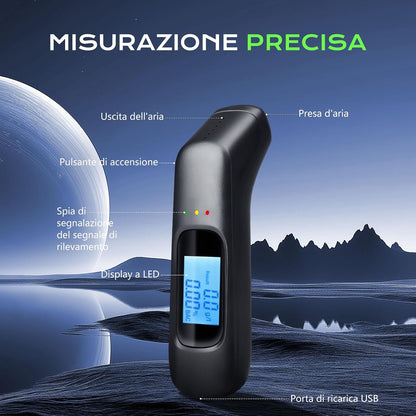 Etilometro Portatile Professionale Alta precisione | Alcol Test Digitale di Precisione con Display LCD & Allarme 3 Colori | Test Alcolemico Istantaneo per Controlli Stradali (0.00–1.9 g/l)