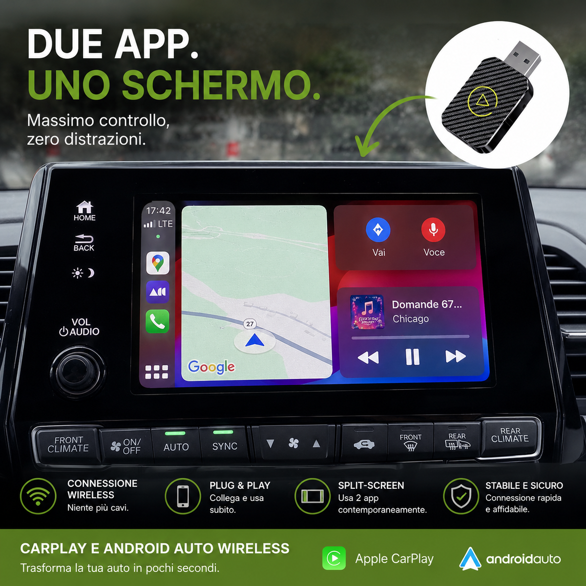 Voolte | Adattatore Wireless per CarPlay e Android Auto