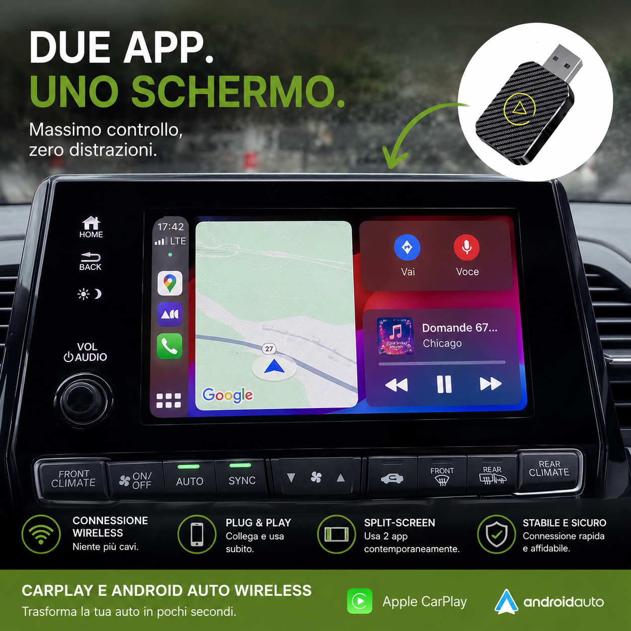 Voolte | Adattatore Wireless per CarPlay e Android Auto